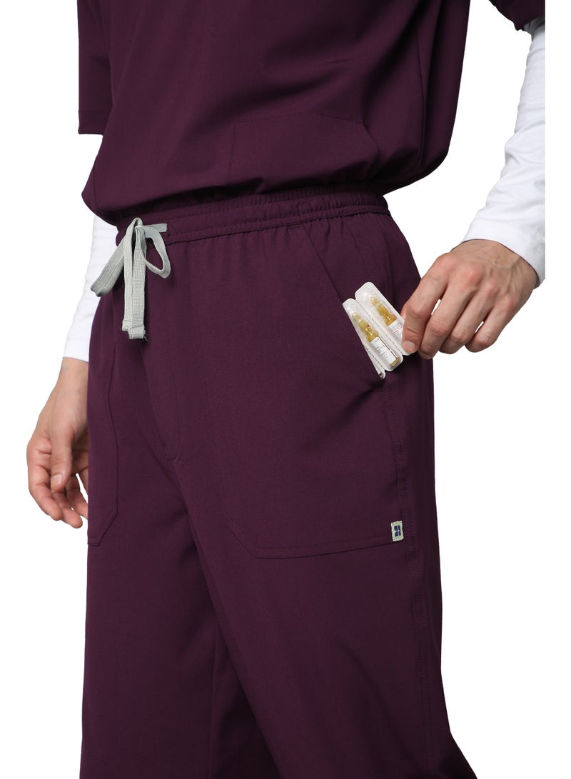 KNYA Ecoflex Men's 5 Pocket Active Scrub Suit | Athleisure wear | Modern V neck | For Doctors (L, Wine) - Image 4